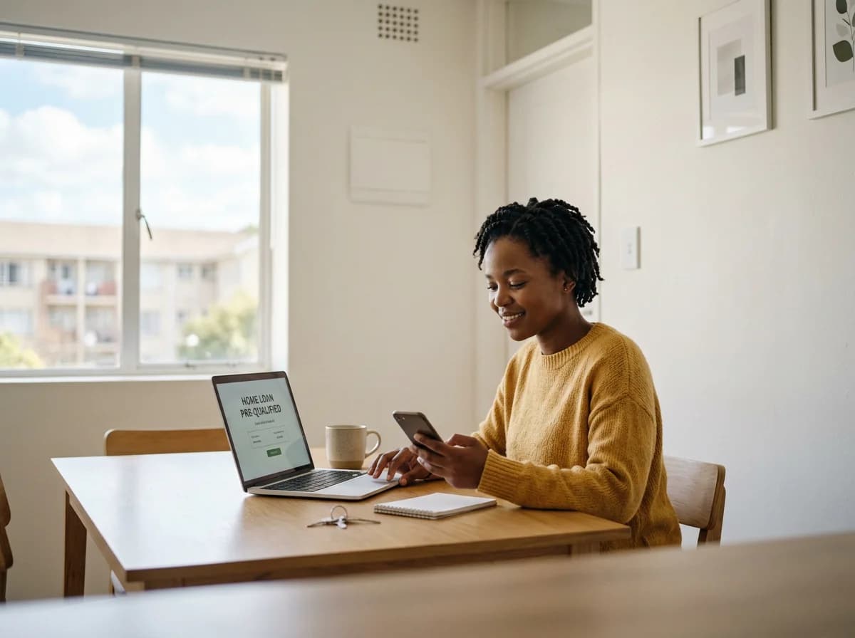 Woman checking her home loan pre-approval result on her phone at home