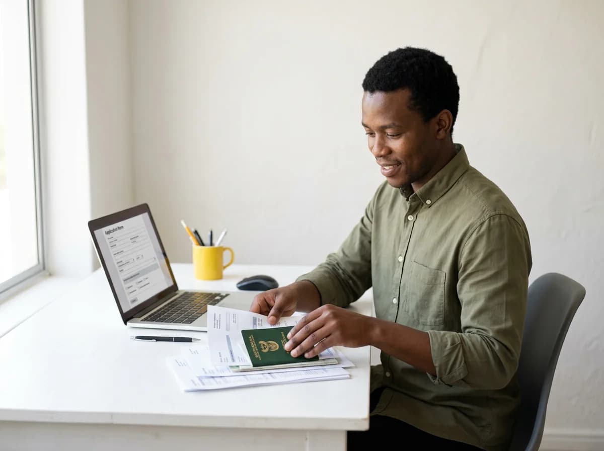 Man preparing his ID and bank statements for a bond application