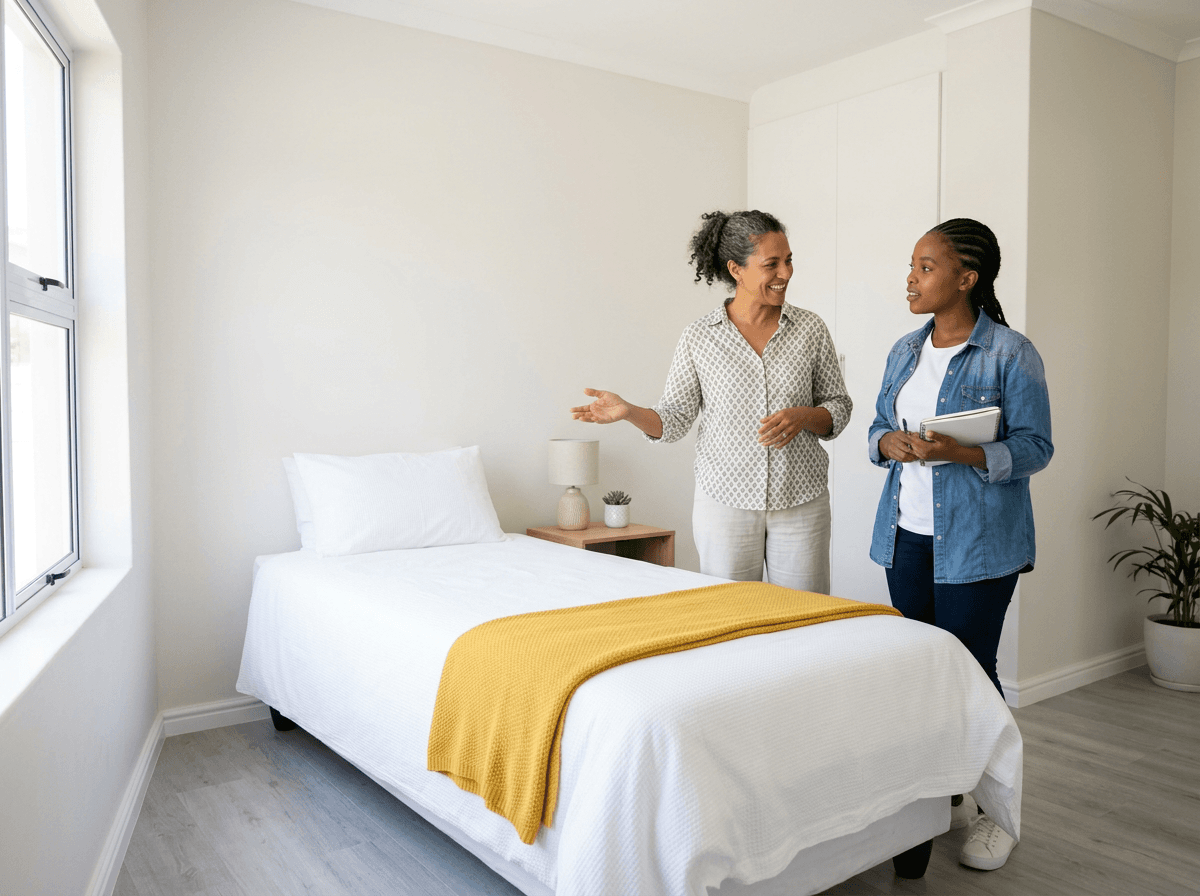 South African homeowner showing a tenant her spare room available to rent
