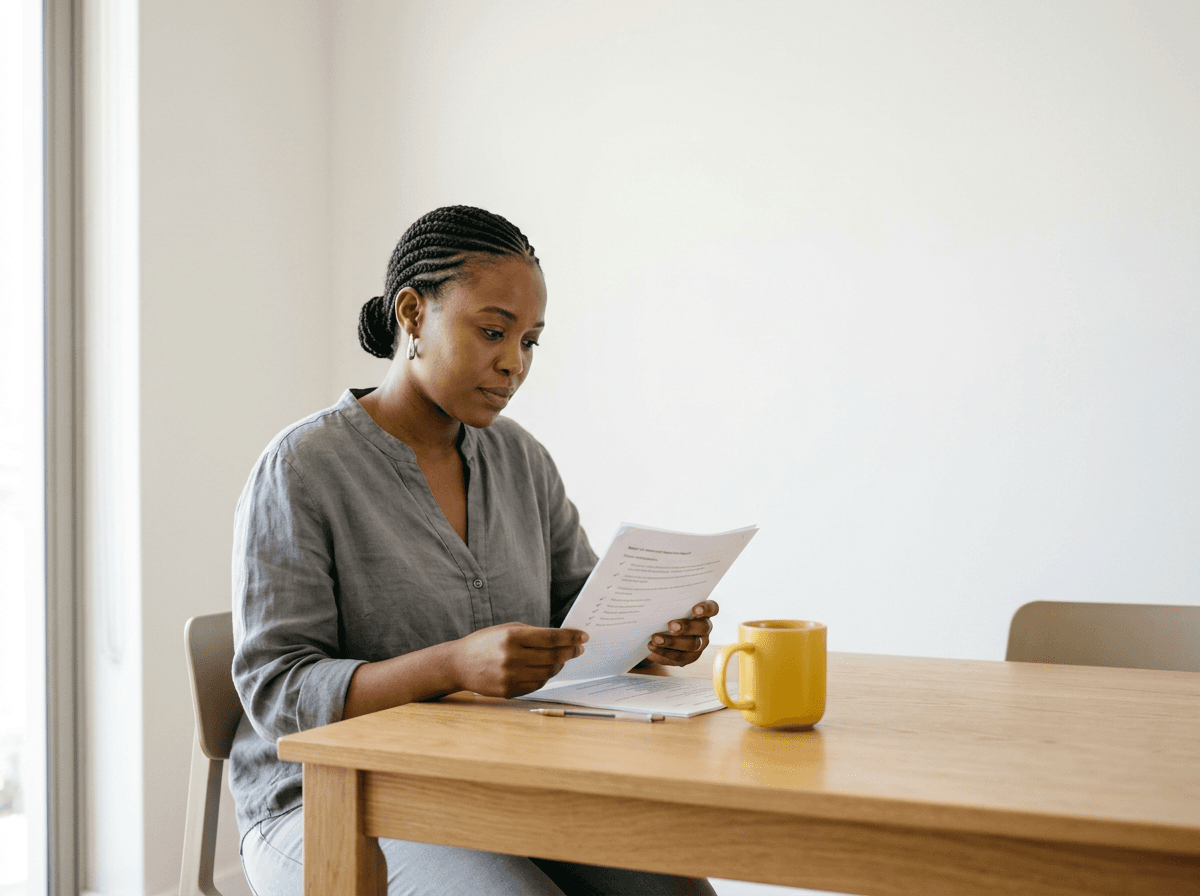 South African tenant reviewing a move-out inspection report before getting her rental deposit back