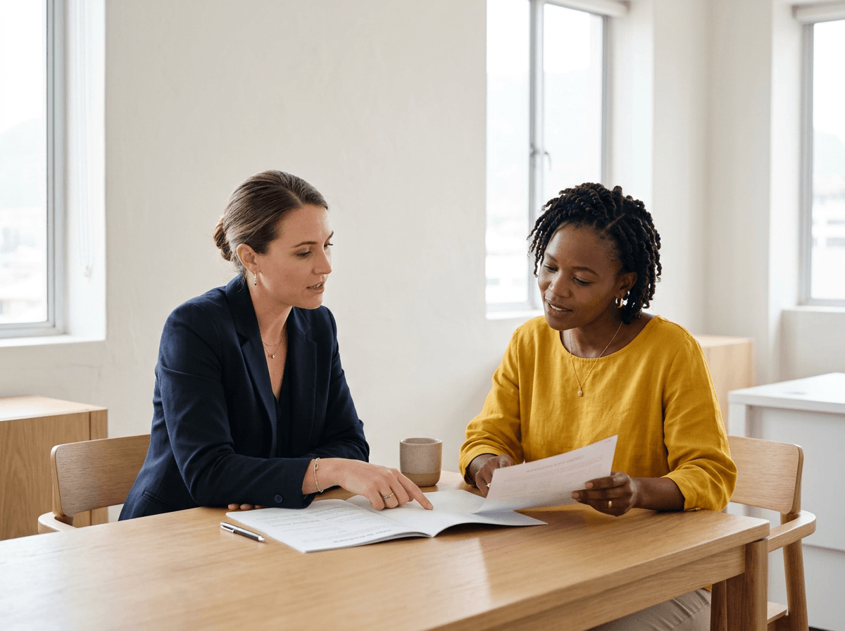 South African buyer reviewing suspensive conditions in her offer to purchase with a conveyancing attorney