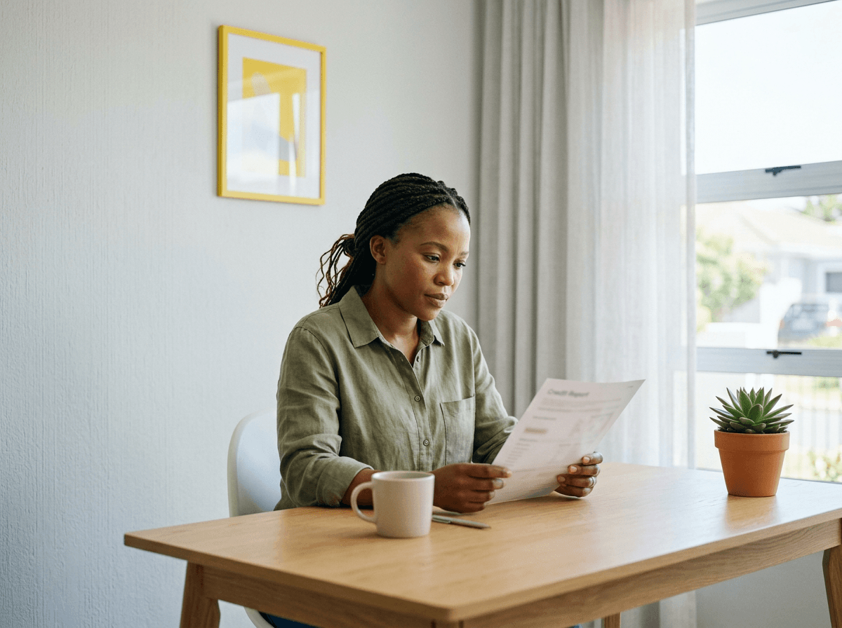 South African buyer reviewing her credit report before applying to buy a house with bad credit