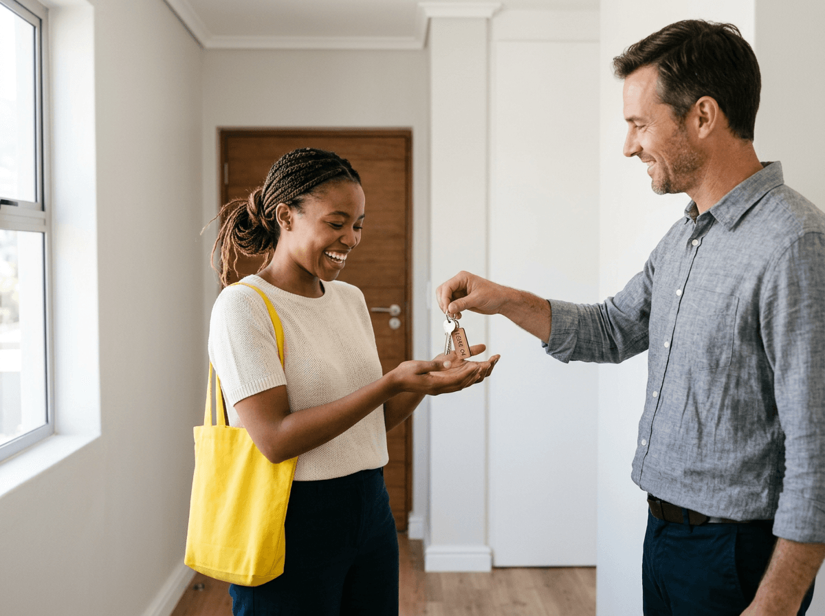 South African first-time buyer receiving the keys to their new home