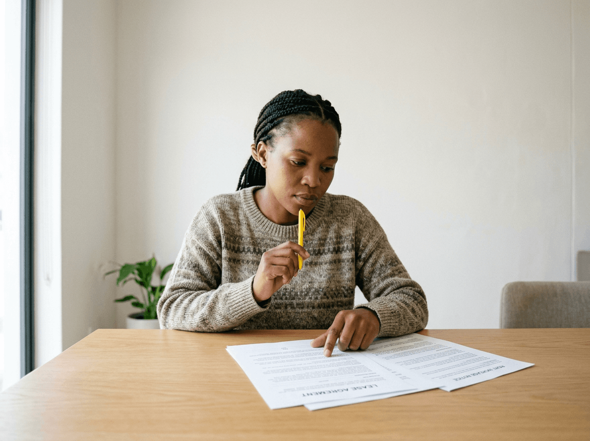 South African tenant reviewing a lease agreement after receiving a rent increase notice