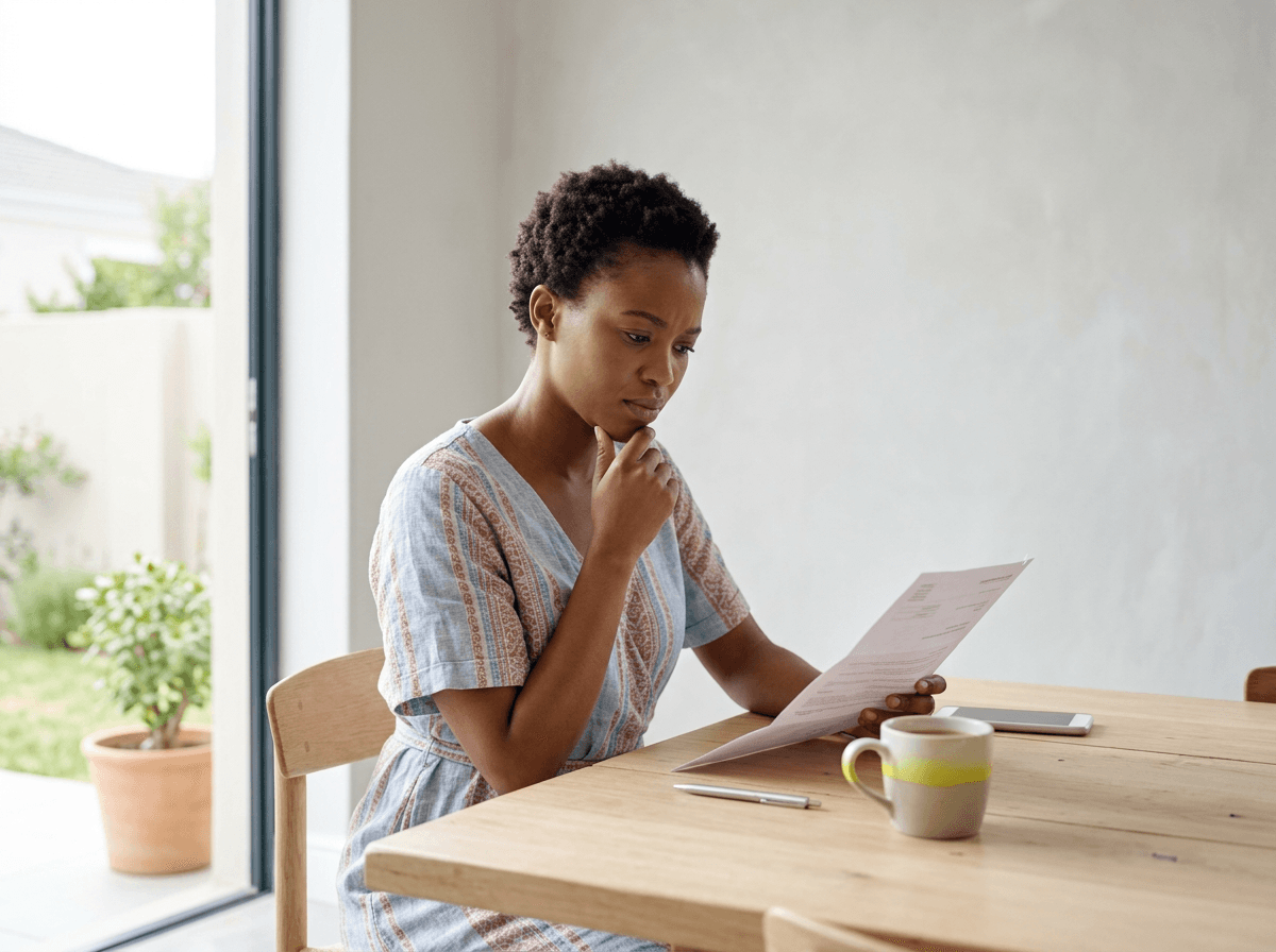 South African homeowner reviewing her municipal rates account after buying her first home