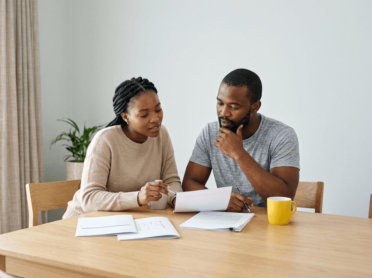 South African couple reviewing fixed and variable interest rate options for their home loan